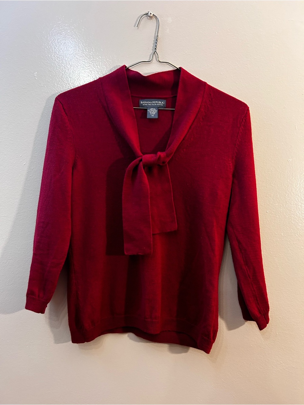 Banana Republic Women's Deep Red Merino Wool Tie-Neck Sweater